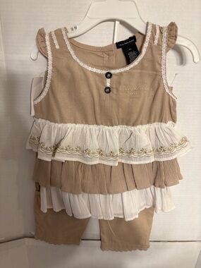 Calvin Klein Jeans Beige and White Ruffle Baby Set